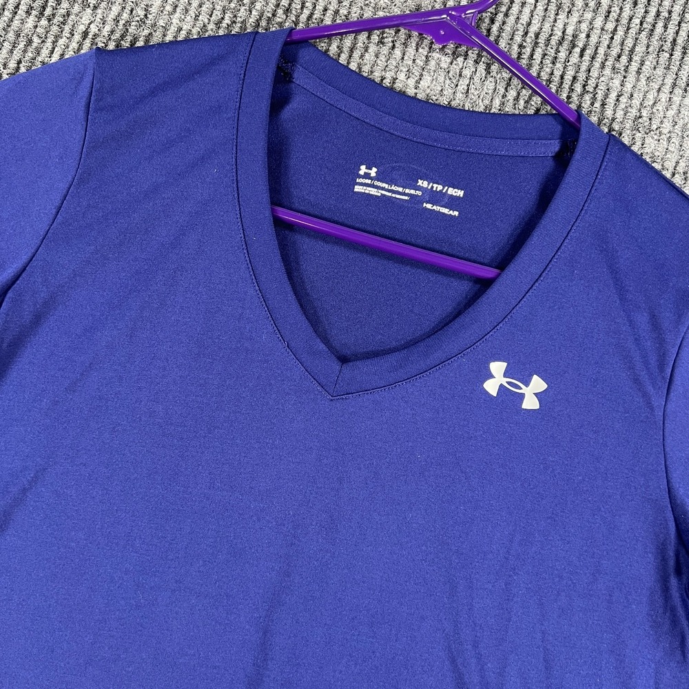 Under Armour‎ HeatGear Shirt Womens XS Blue Short Sleeve Loose Training Active